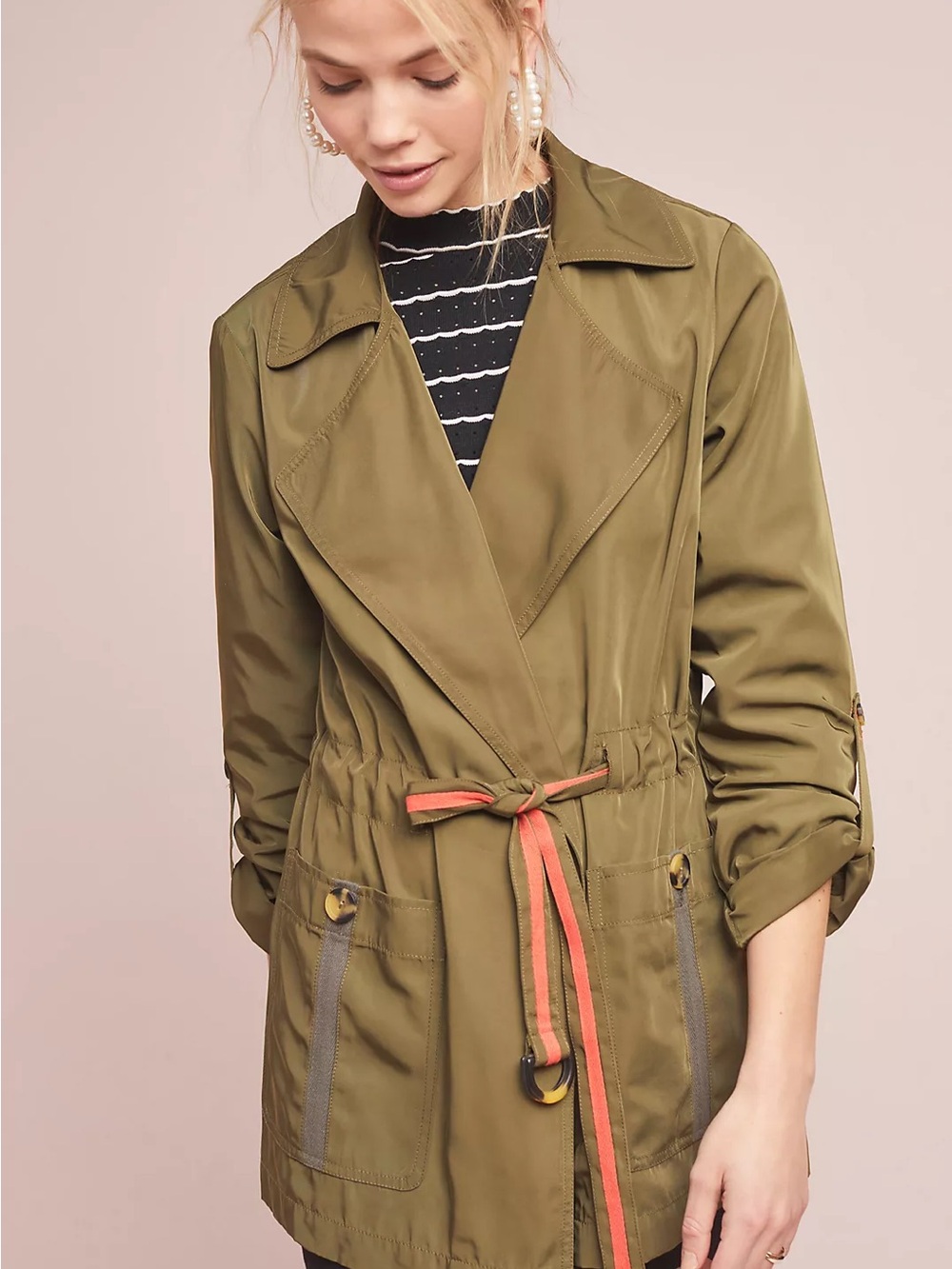 Anthropologie Gisborne Utility Trench with Coral Drawstring
